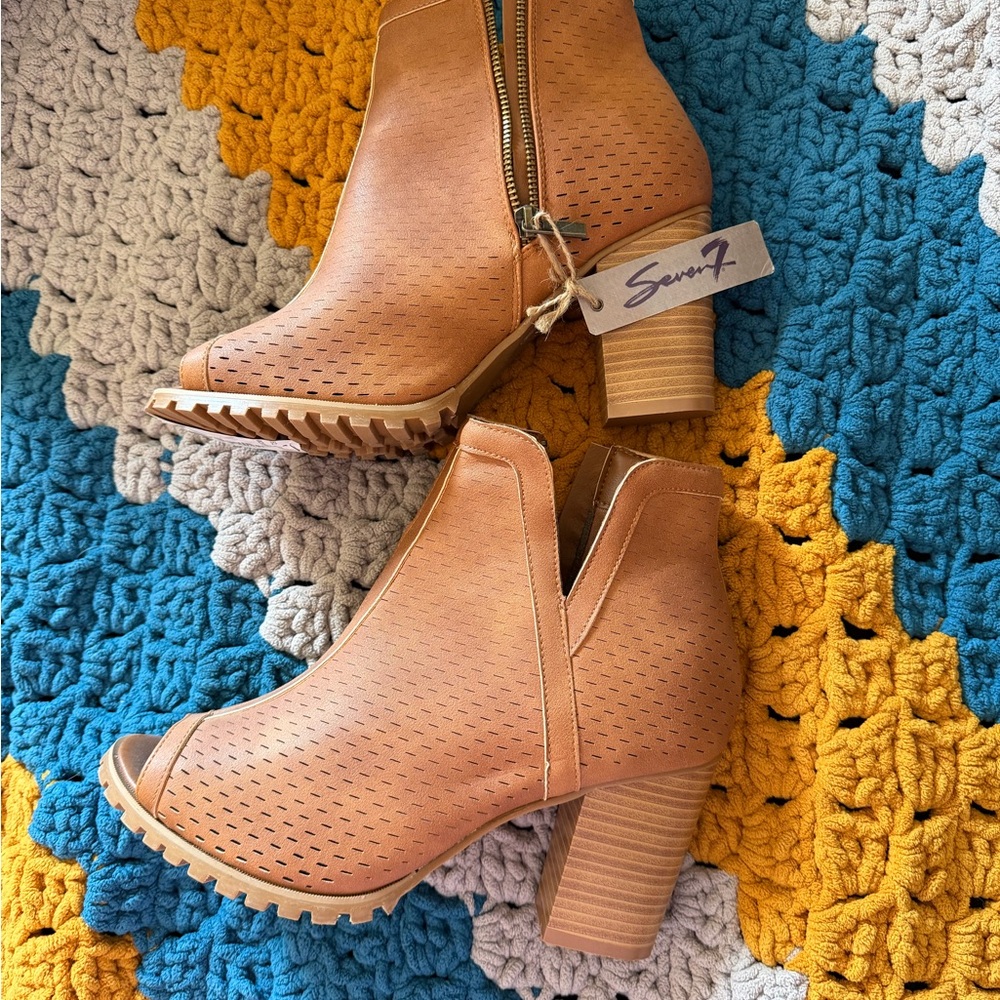 Seven7 Perforated Tan Ankle Booties